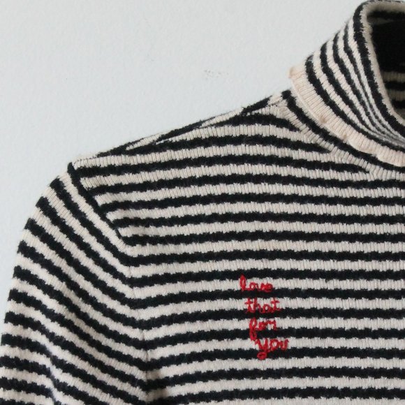 SOLD / Hand Embroidered 'Love That For You' Wool Blend Turtleneck XS - Picture 1 of 6
